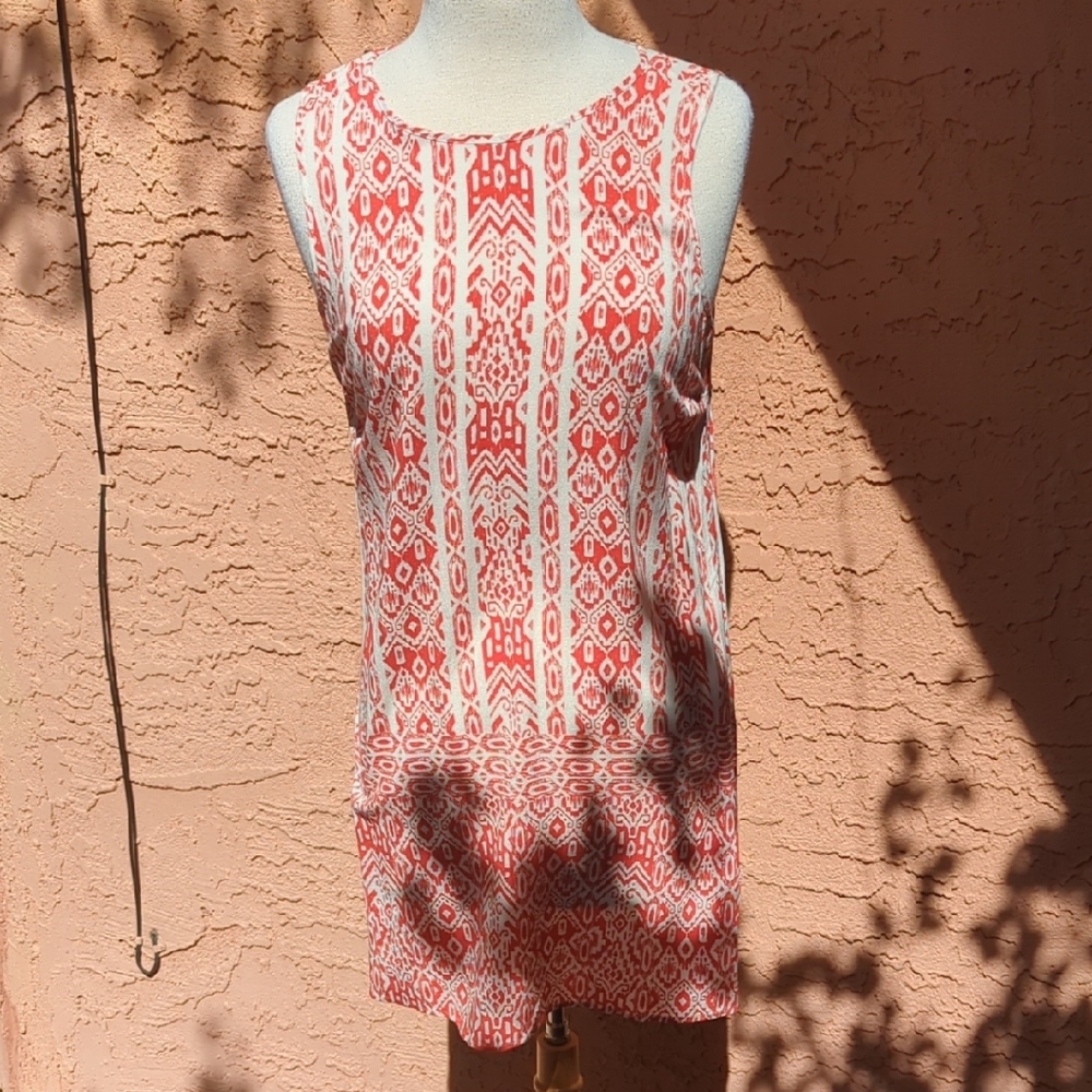 Chico's Coral and White Printed Blouse